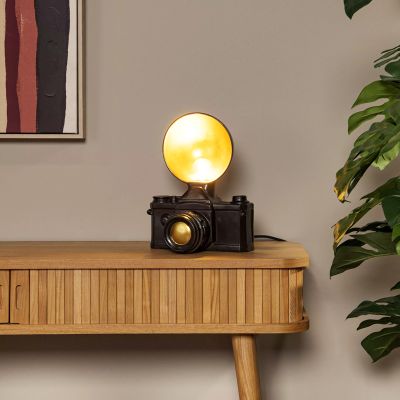Čierna stolová lampa retro, Extravaganza Camera, s vypínačom