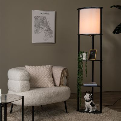Čierna stojaca lampa moderná, Menno, s tiahacím vypínačom