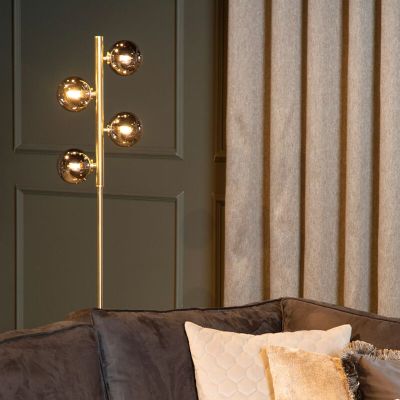 Zlatá stojaca lampa retro, Tycho, s vypínačom