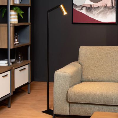 Čierna stojaca lampa moderná, Sybil, s vypínačom