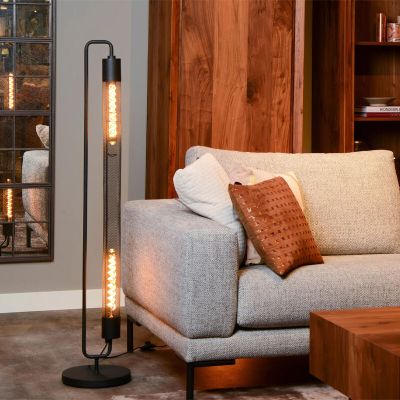 Čierna stojaca lampa moderná, Calixt, s vypínačom
