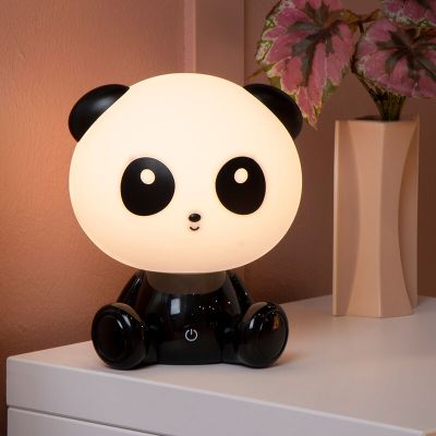 Čierna stolná lampa do detskej izby plastová, Dodo Panda, 3 W, LED 4000 K, s dotykovým stmievačom