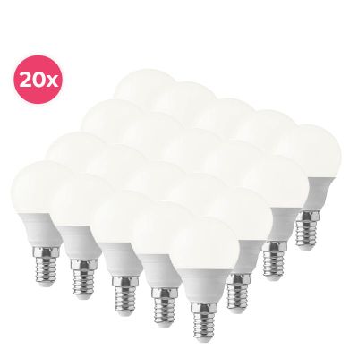 Balenie 20 ks Lasco E14 LED guľovej žiarovky, teplá biela, 5,5 W