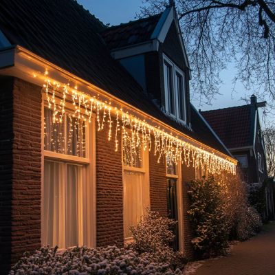 2M prepojiteľné cencúľové svetlo, čierny kábel, IP67, výška 70 cm - teplá biela