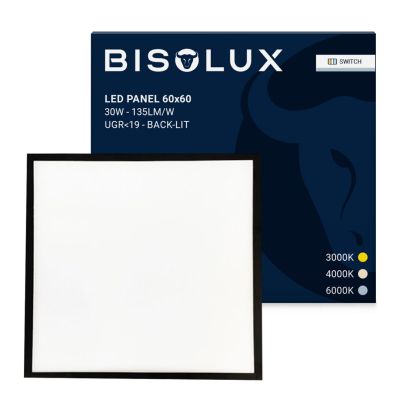 Čierny LED panel 60x60 cm - 100 lm/W - UGR<19 - Nastaviteľná biela - Podsvietenie