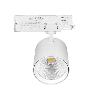 Biele trojfázové bodové svietidlo do hliníkovej koľajnice, Jeska, 10W/20W/30W, biely LED spínač