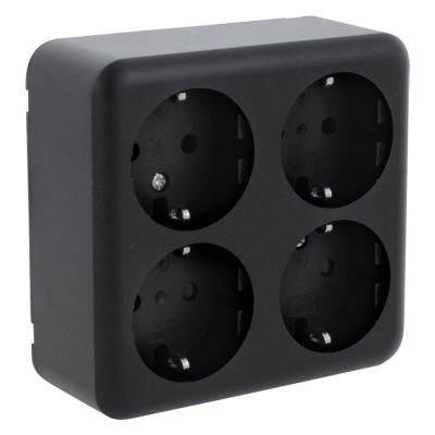 Zásuvka na omietku Q-Link, 4-cestná, s uzemnením Schuko, čierna