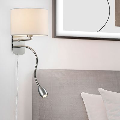 Niklové nástenné svietidlo kovové, Ledbury, s vypínačom