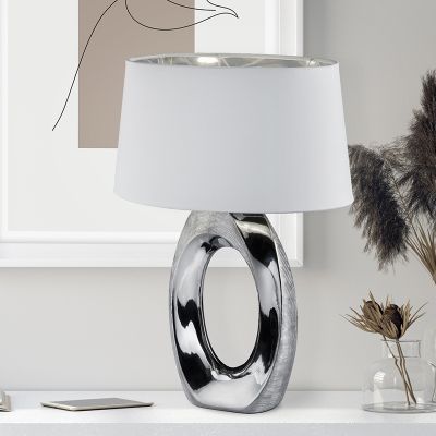Keramická stolová lampa strieborná, Moldrup, s vypínačom