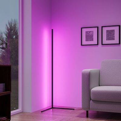 Čierna stojaca lampa moderná, Erdal, 10 W, LED RGB, s diaľkovým ovládačom