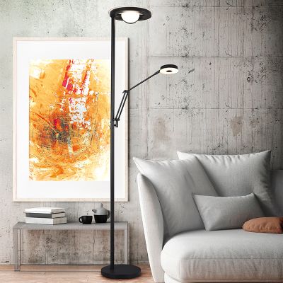 Čierna stojaca lampa na čítanie moderná, Yazid, 32 W, LED s nastaviteľnou farbou svetla, s dotykovým stmievačom