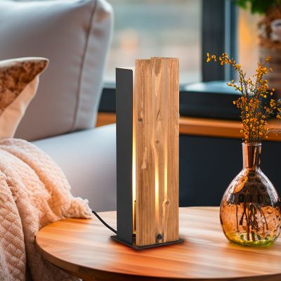Drevená stolová lampa rustikálna, Karijn, s vypínačom