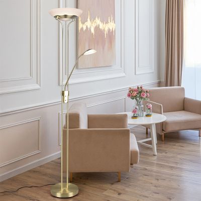 Mosadzná stojaca lampa na čítanie moderná, Fredrika, 27 W, LED 3000 K, s dotykovým stmievačom