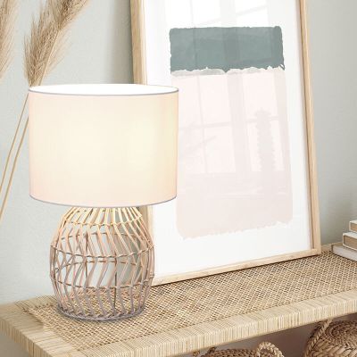 Ratanová stolová lampa biela, Symon, s vypínačom