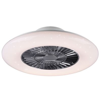 Moderný stropný ventilátor Damia s chrómom, 40W, nastaviteľný teplý až studený biely LED, s diaľkovým ovládaním