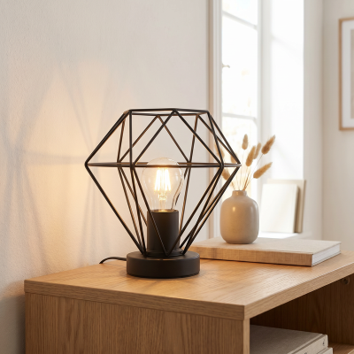 Industriálna stolová lampa čierna, Jochem, s vypínačom