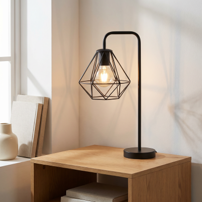 Industriálna stolová lampa čierna, Jochem, s vypínačom