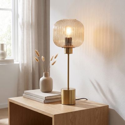 Dizajnová stolová lampa jantárová, Charlois, s vypínačom