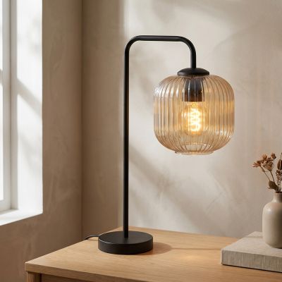 Dizajnová stolová lampa jantárová, Charlois, s vypínačom