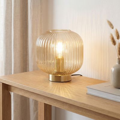 Dizajnová stolová lampa jantárová, Charlois, s vypínačom