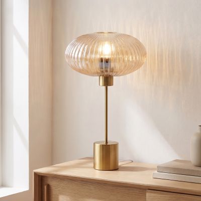 Dizajnová stolová lampa jantárová, Charlois, s vypínačom