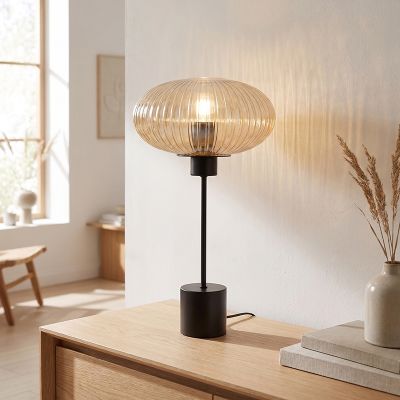 Dizajnová stolová lampa jantárová, Charlois, s vypínačom